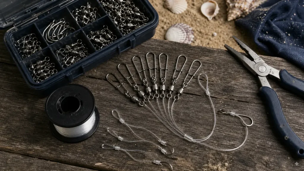 Clipot inox et émerillons pour surfcasting en mer