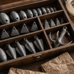 Plomb de peche en formes différentes : olive, pyramide, ancre et grappin pour pêche en courant et sur fonds