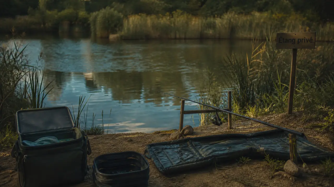 Camping avec pêche : poste de pêche au bord d’un étang privé