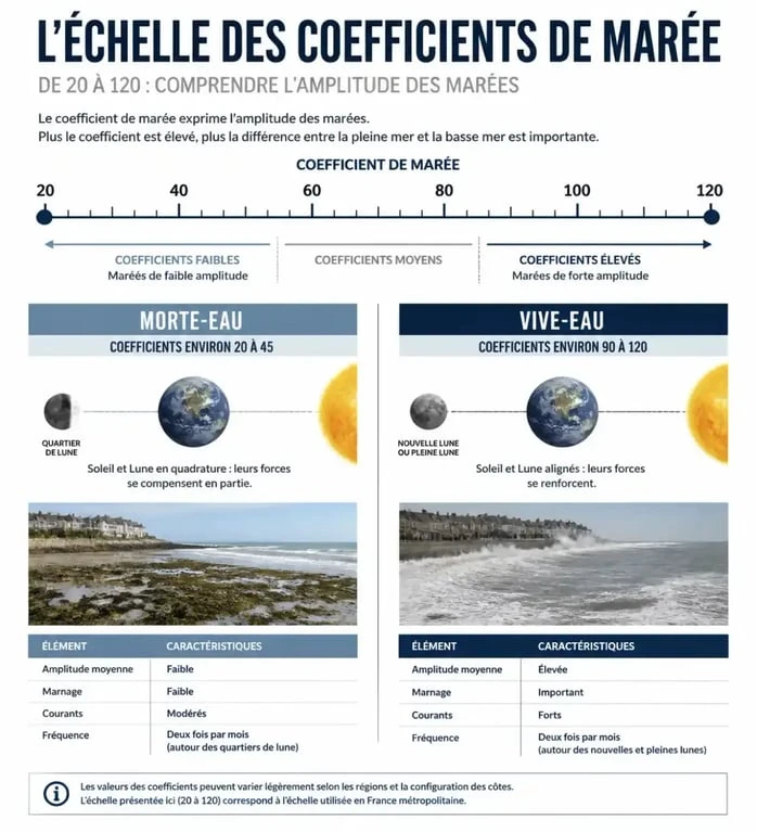 Interprétation des coefficients du calendrier des marées 2025 pour la pêche et la navigation