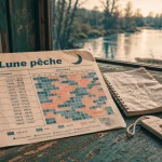 lune peche calendrier : périodes majeures et score horaire sur papier