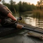 Peche en casting : pouce sur bobine, freins et leurre jerkbait au bord de l’eau