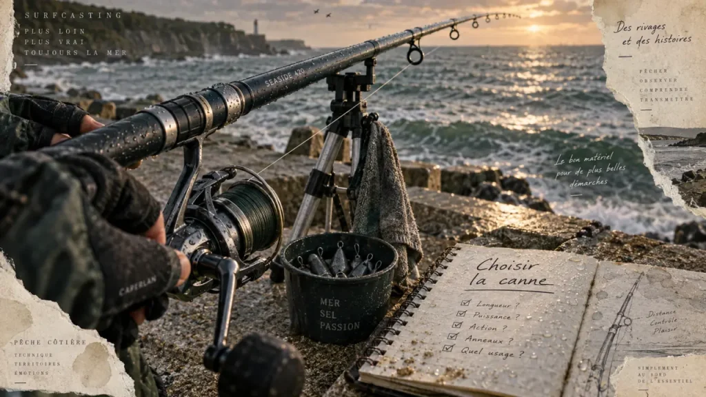 Une canne surfcasting de 4,20 à 4,50 m, à choisir selon le terrain et le lancer
