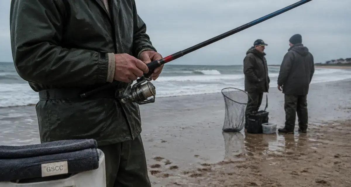 Pêche guidel surfcasting : membres du club sur la plage, surfcasting en Bretagne