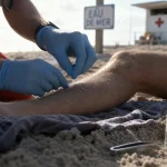 Piqûre méduse : retirer les filaments, rincer à l’eau de mer