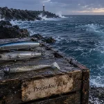 Profondeur du leurre bar sur caisse bois, au bord de l’eau