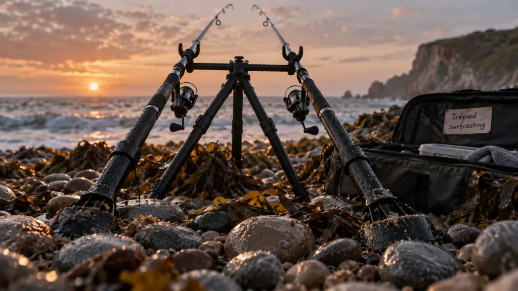 Un trépied de surfcasting stable, réglable et prêt pour les rafales