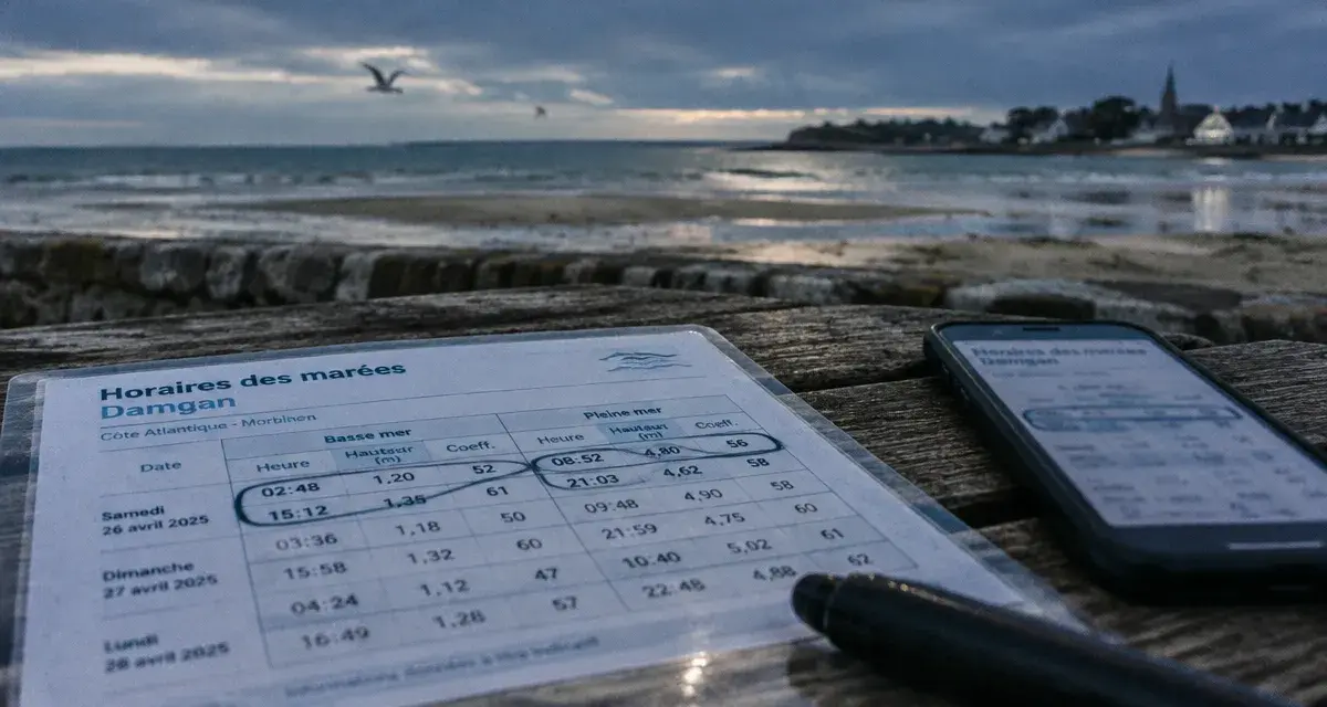 Horaire des marées à Damgan : basse mer et pleine mer