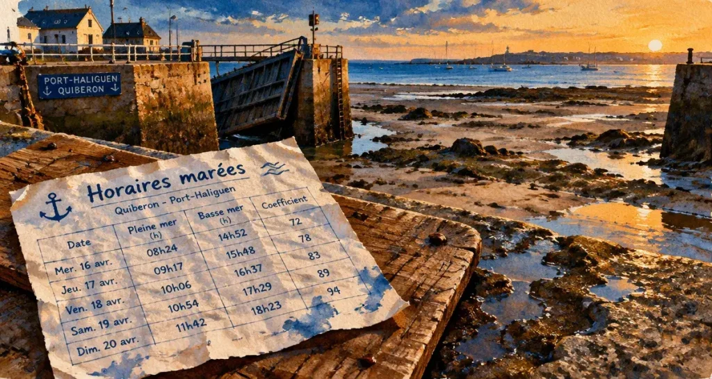 Horaires des marées à Quiberon : Port-Haliguen, coefficients et tirant d’eau