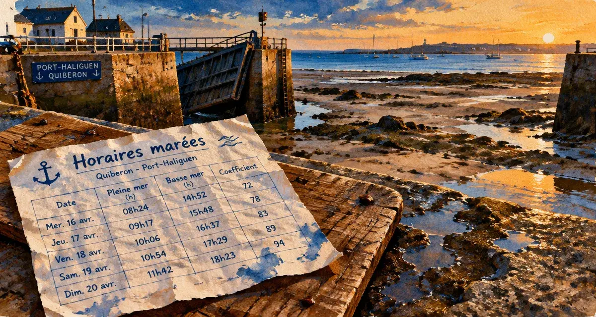 Horaire des marées Quiberon à Port-Haliguen : coefficient et tirant d’eau