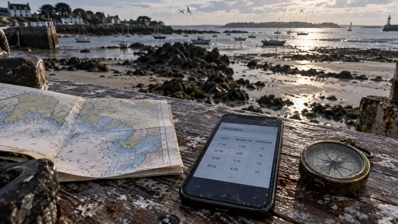 Horaires des marées port navalo : heure, hauteur et coefficient sur un smartphone